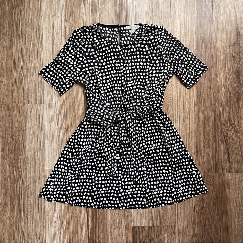 ASOS DESIGN Mini Tie Waist Dress in Black and White Spot Print in 6 Petite